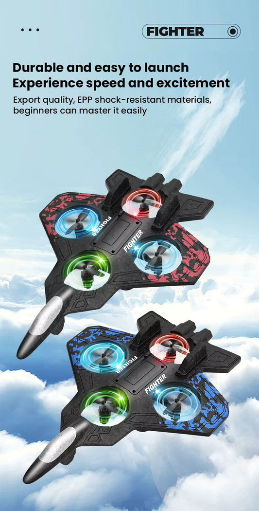 Fighter Plane RC Plane - 2.4 GHz Remote Controlled Fighter Plane || RC Airplane Easy to Fly Stable Jet Fighter Toys for Kids || LED Lights, 360 Degree Hovering Airplane and Stun Roll