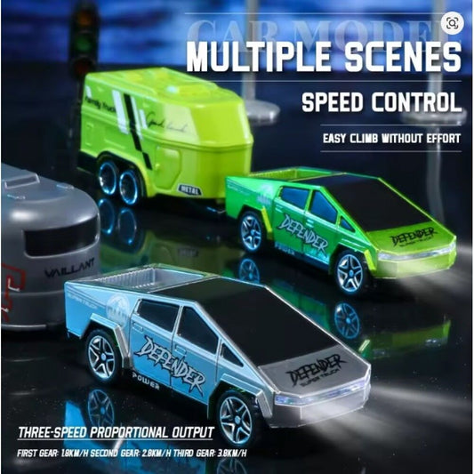 R/c Rechargeable【Type-C Charging】 2-in-1 Miniature CyberrTruck with Trailer & Led Lights
