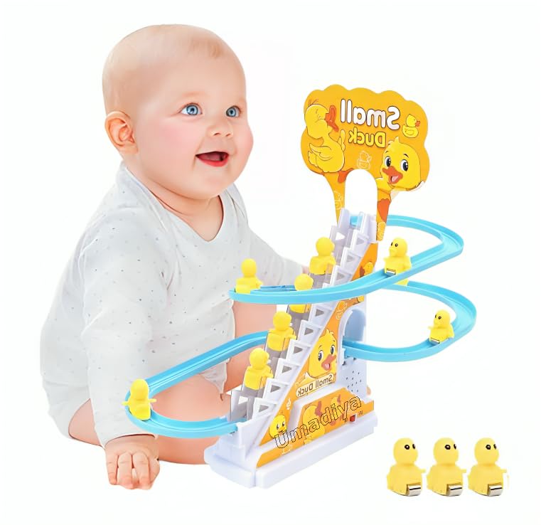 Duck Track Toys for Kids – Stair-Climbing Escalator with Lights & Music, Includes 3 Small Ducks – Interactive Duck Track Slide Toy – Perfect Toddler Gift