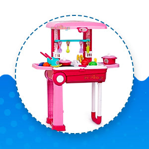 Acrylonitrile Butadiene Styrene Kitchen Set for Kids Girls Big Cooking Set Light and Sound Portable Trolley Pretend Play Toys Battery Operated