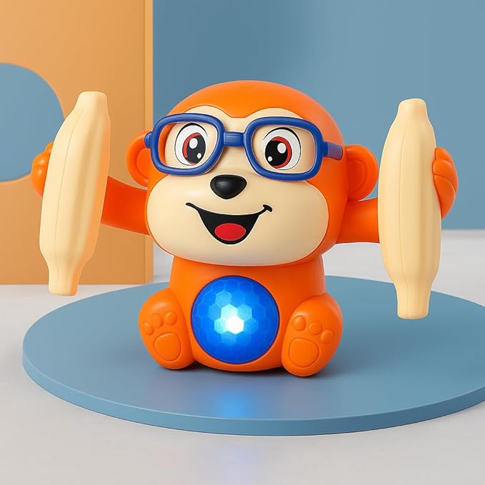 Dancing Monkey Toy for Kids | Tumbling, Rolling & Spinning Toy with Bright LED Lights, Sound Effects | Voice Activation with Motion Sensor | Interactive Play for Toddlers & Kids - Orange