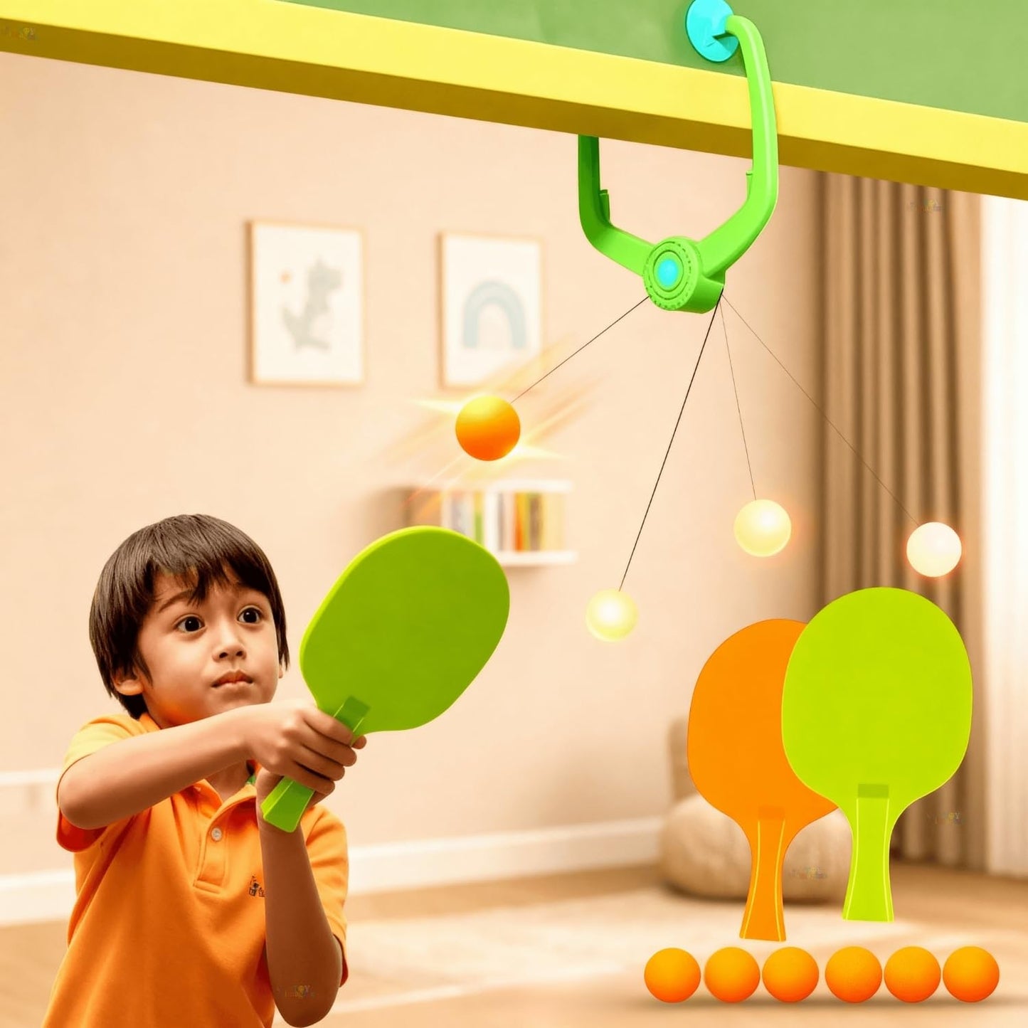 Door Hanging Table Tennis Trainer for Kids | Indoor Ping Pong Game Set with 2 Rackets and 5 Balls | Fun Sports Toy for Boys and Girls Ages 5 Plus | Safe Non-Toxic Indoor Play Activity