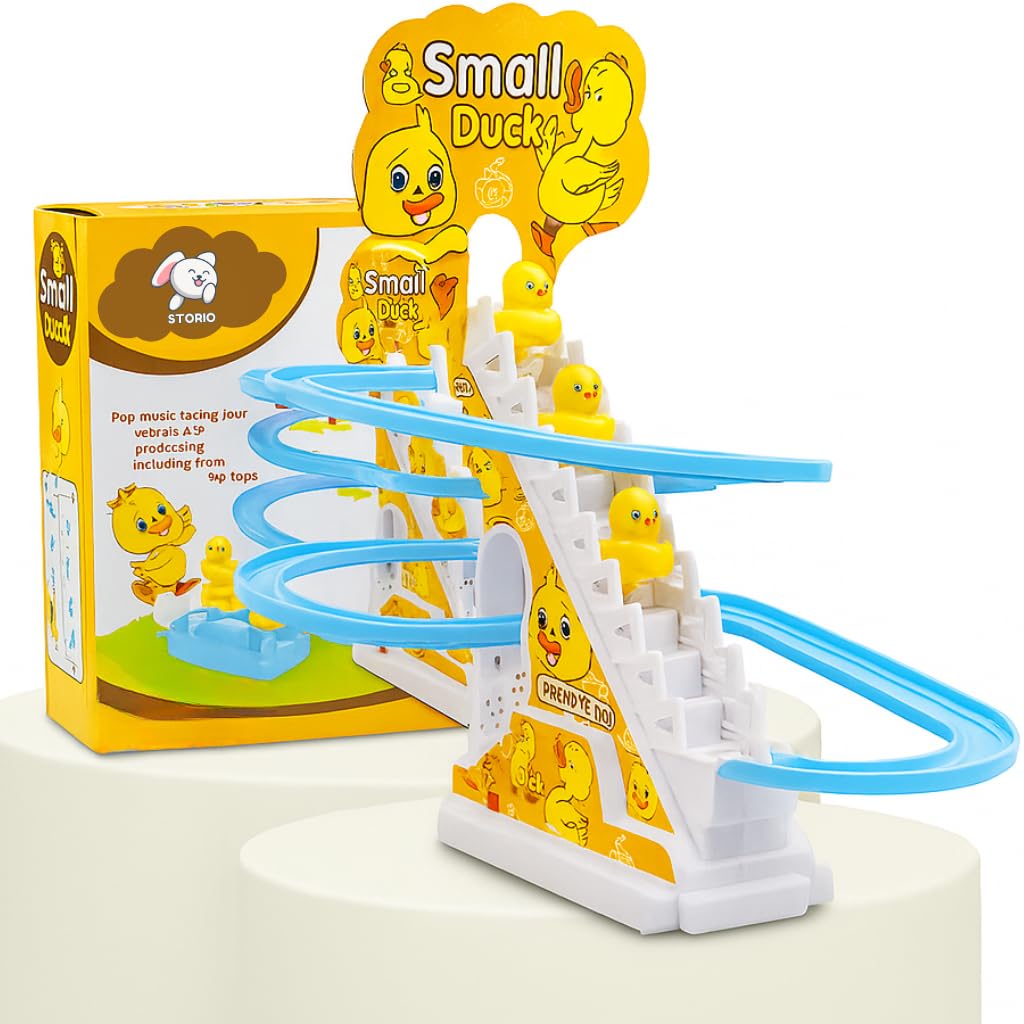Duck Track Toys for Kids – Stair-Climbing Escalator with Lights & Music, Includes 3 Small Ducks – Interactive Duck Track Slide Toy – Perfect Toddler Gift