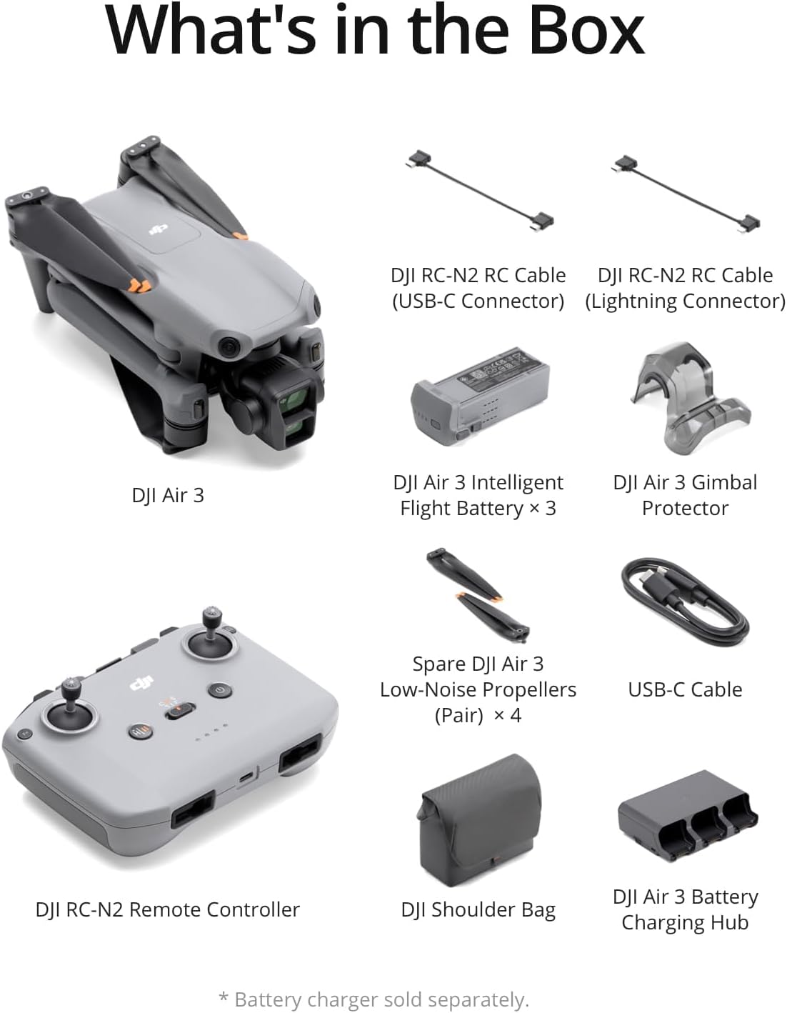 DJI Air 3 Fly More Combo with RC-N2 Remote Controller, Drone with Camera 4K, Dual Primary Cameras, 3 Batteries for Extended Flight Time, 48MP Photo, Camera Drone for Adults, FAA Remote ID Compliant