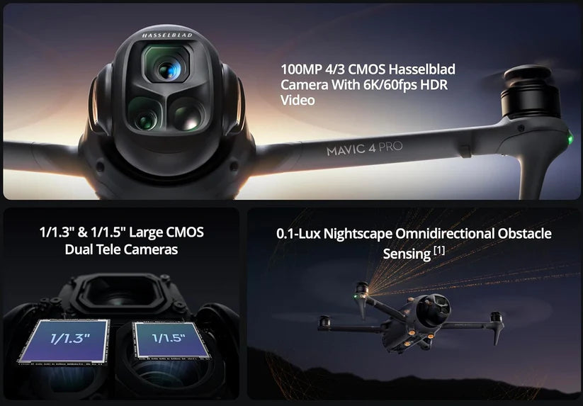 DJI Mavic 4 Pro Drone   Without Display Remote with 100MP Hasselblad Camera, Triple-Camera System, 6K/60fps HDR Video, 51-Min Flight Time, O4+ 30km Video Transmission, 0.1-Lux Night Vision