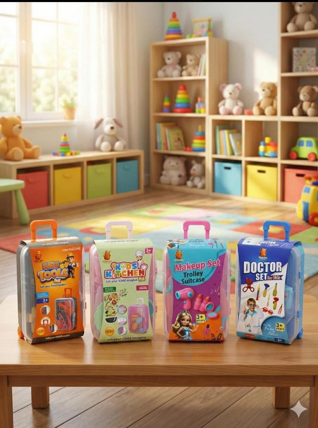Kitchen Play Set for Kids with Trolley, 18-Piece Pretend Cooking Toy Set, Role Play Educational Kitchen Toys for Children, Portable Storage Box with Wheels for 3+ Years