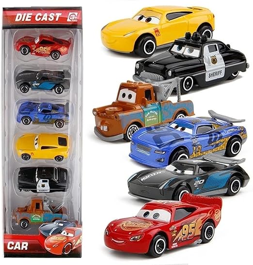 Hi-Tech Mini Metal Die Cast Car Toy Vehicle Play Set, Free Wheel High Speed Unbreakable, Small Racing Movie Vehicle Car for Exciting Playtime Adventures for Kid, Multicolor, Set of 6