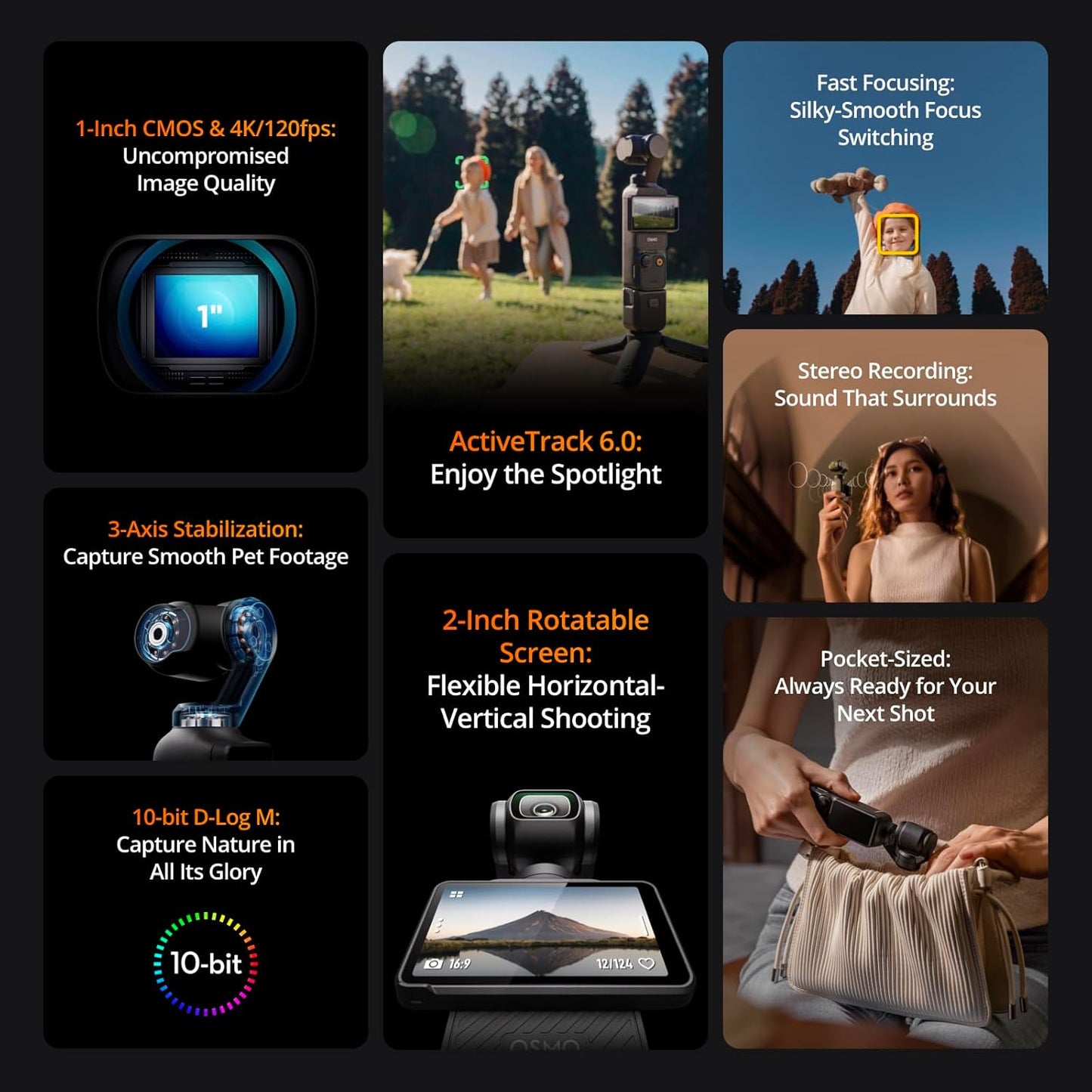 DJI Osmo Pocket 3 Creator Combo, Vlogging Camera with 1'' CMOS & 4K/120fps Video, 3-Axis Stabilization, Face/Object Tracking, Fast Focusing, Mic Included for Clear Sound, Small Camera for Photography