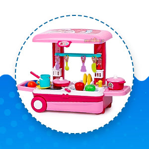 Acrylonitrile Butadiene Styrene Kitchen Set for Kids Girls Big Cooking Set Light and Sound Portable Trolley Pretend Play Toys Battery Operated