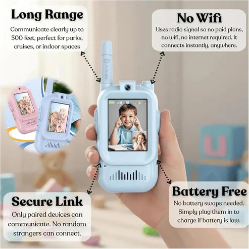 Video Walkie Talkies for Kids, Handheld 2 Pack Rechargeable Video Intercom Kids Walkies Talkies, Indoor Outdoor Toys for Family Games, Outside, Camping, Hiking for Boys Girls Ages 3-12 (Blue/Pink)